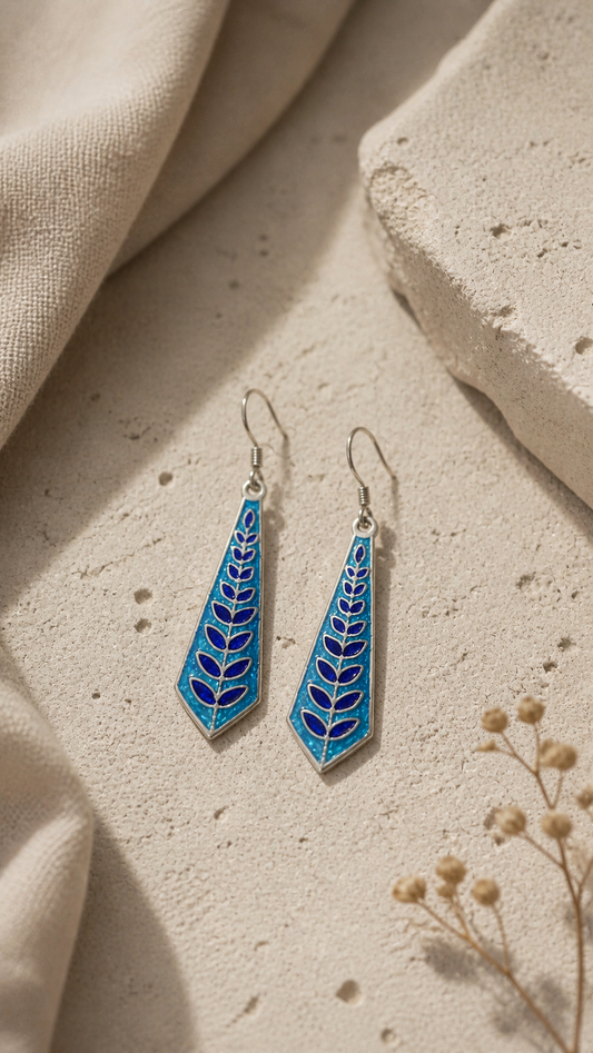 SILVER ENAMEL BLUE EARRINGS