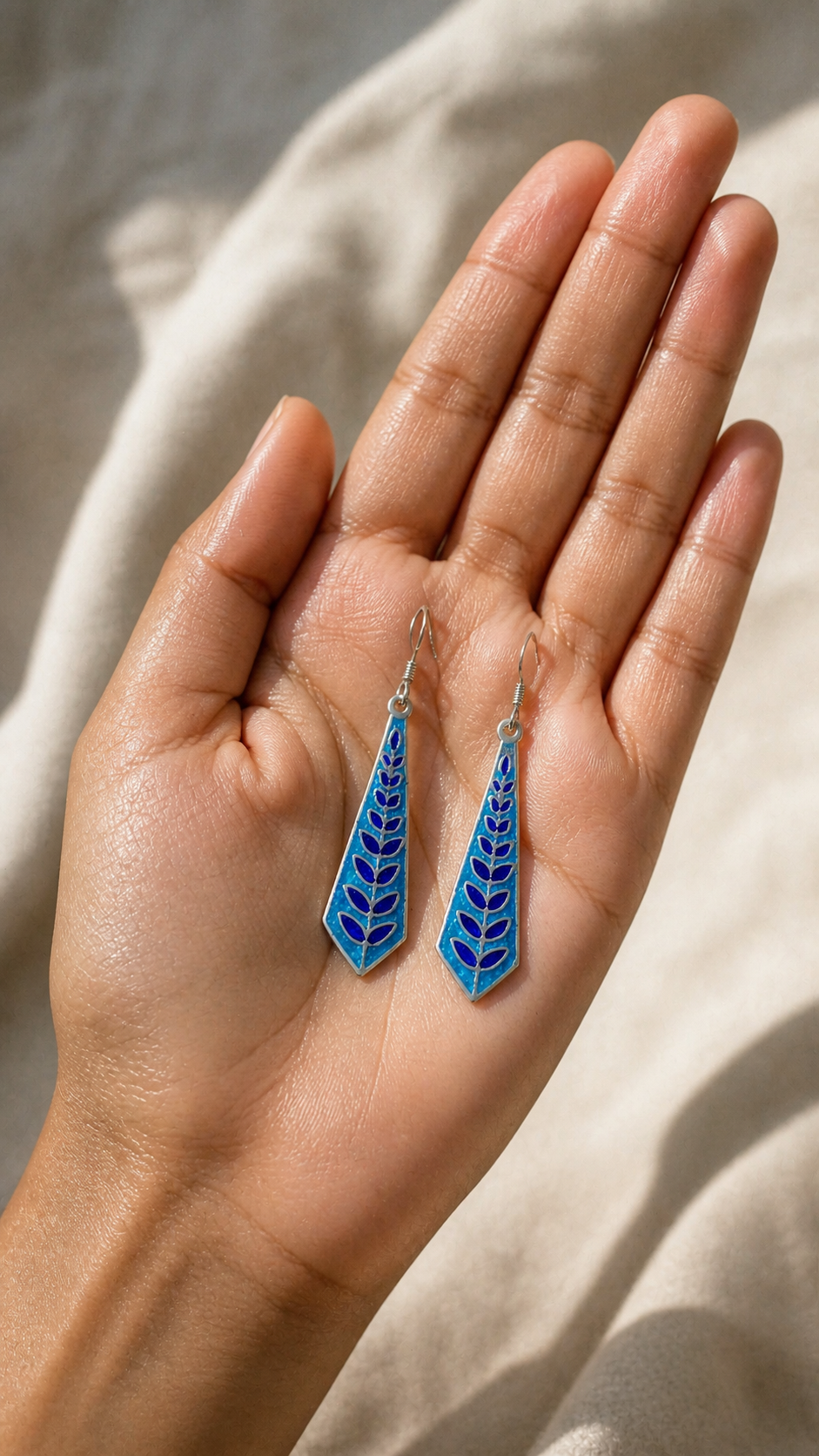 SILVER ENAMEL BLUE EARRINGS