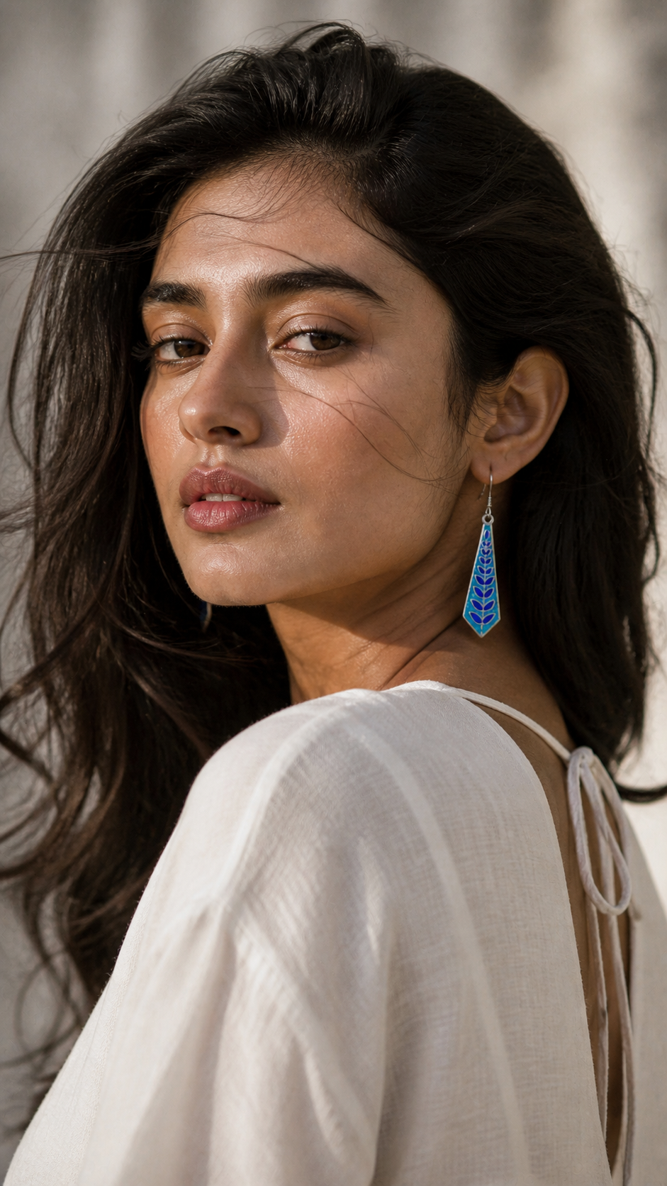 SILVER ENAMEL BLUE EARRINGS
