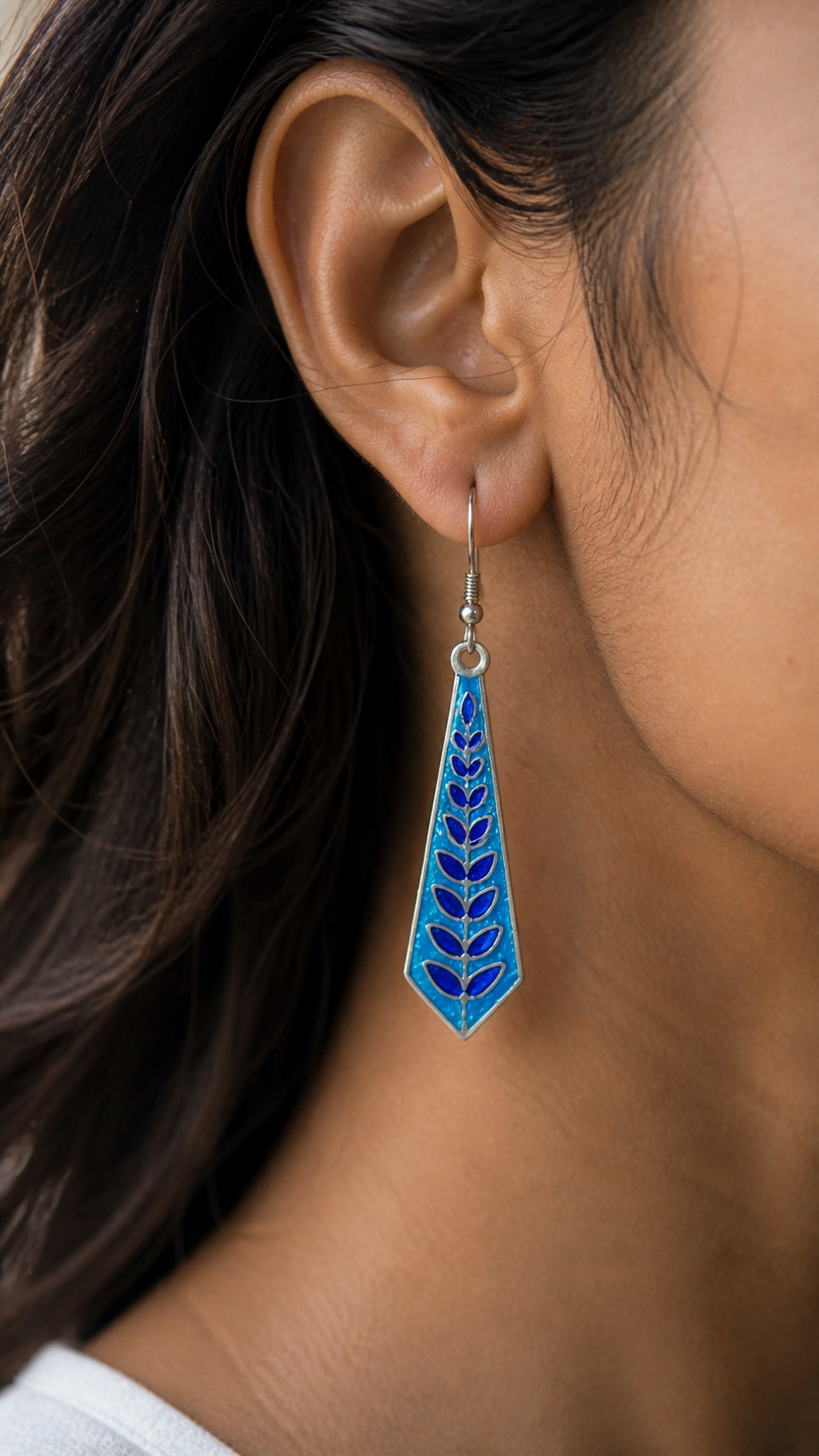 SILVER ENAMEL BLUE EARRINGS