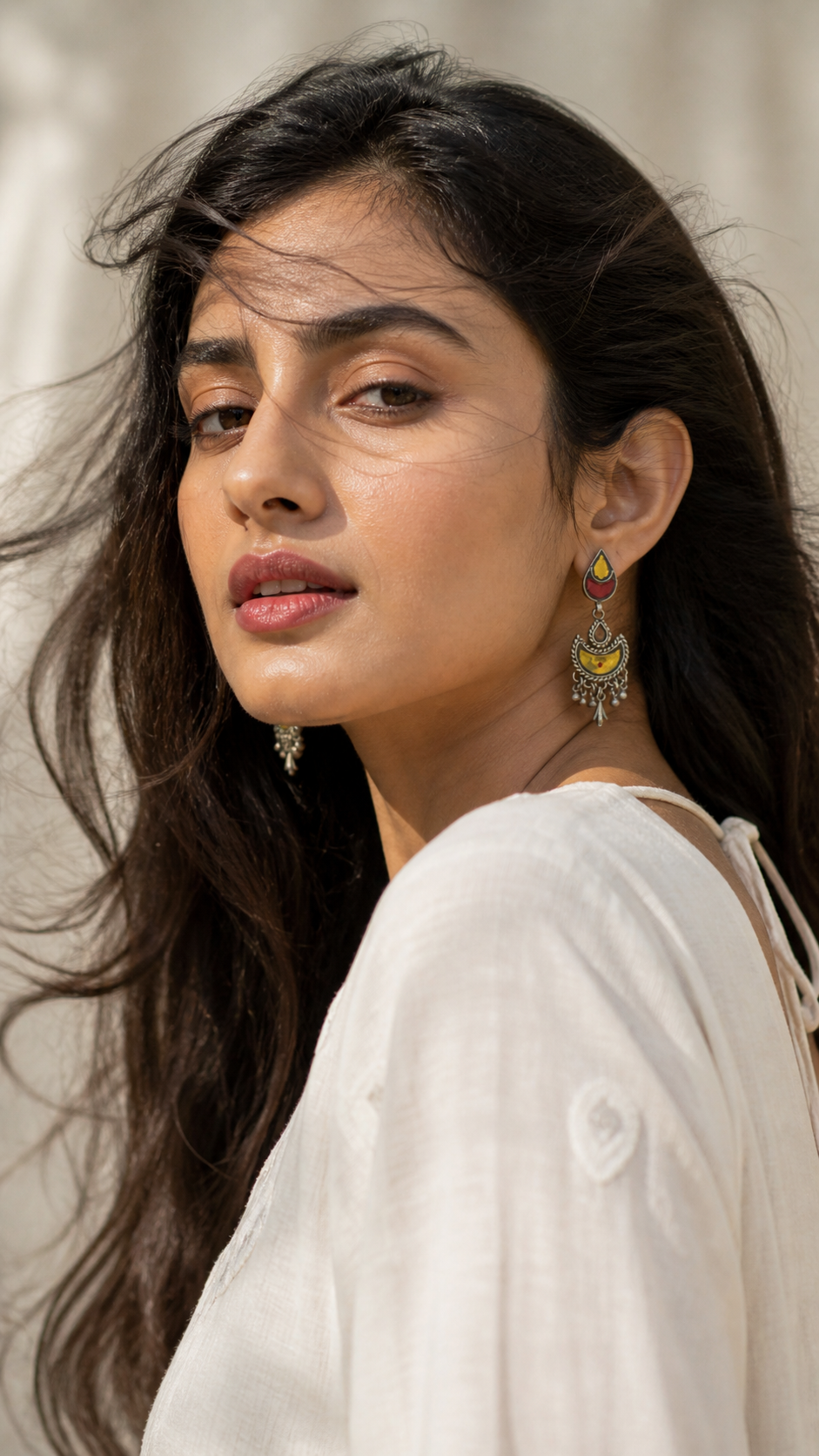 SILVER GLASS GOLDEN RED EARRINGS
