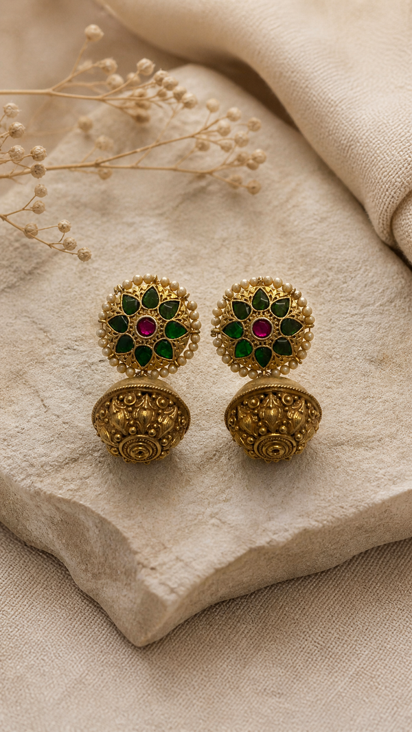 SILVER GOLD POLISH KUNDAN  EARRING