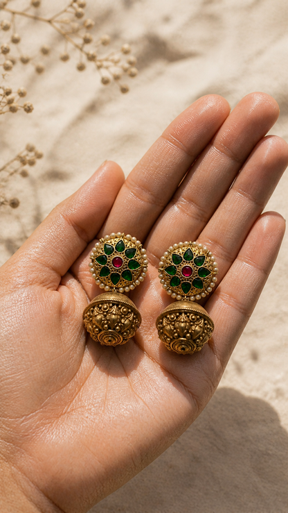 SILVER GOLD POLISH KUNDAN  EARRING