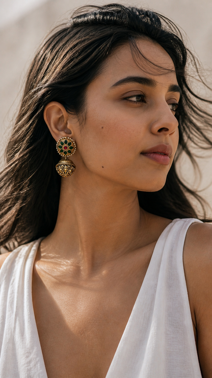 SILVER GOLD POLISH KUNDAN  EARRING