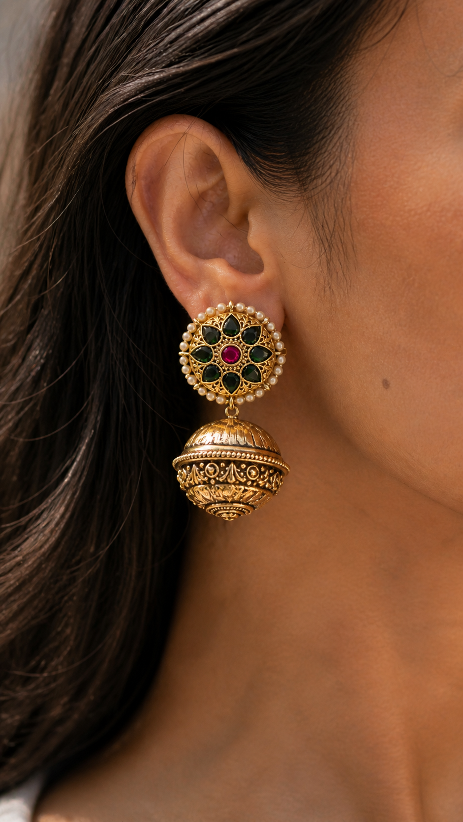 SILVER GOLD POLISH KUNDAN  EARRING