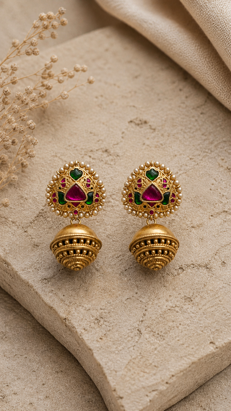 SILVER GOLD POLISH KUNDAN  EARRINGS