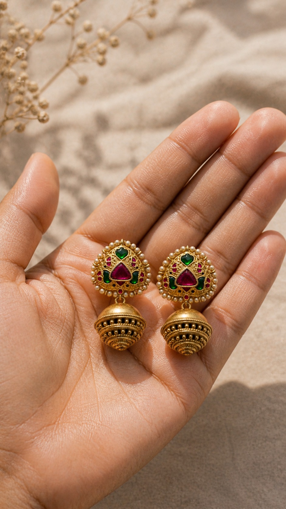 SILVER GOLD POLISH KUNDAN  EARRINGS