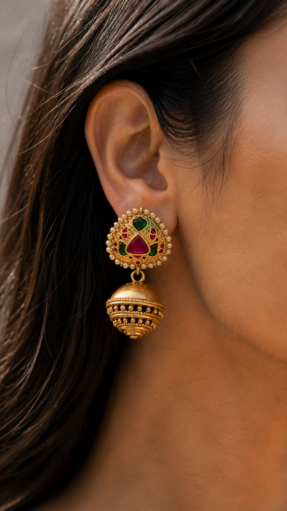 SILVER GOLD POLISH KUNDAN  EARRINGS