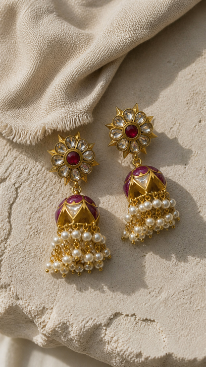 SILVER GOLD POLISH KUNDAN EARRINGS