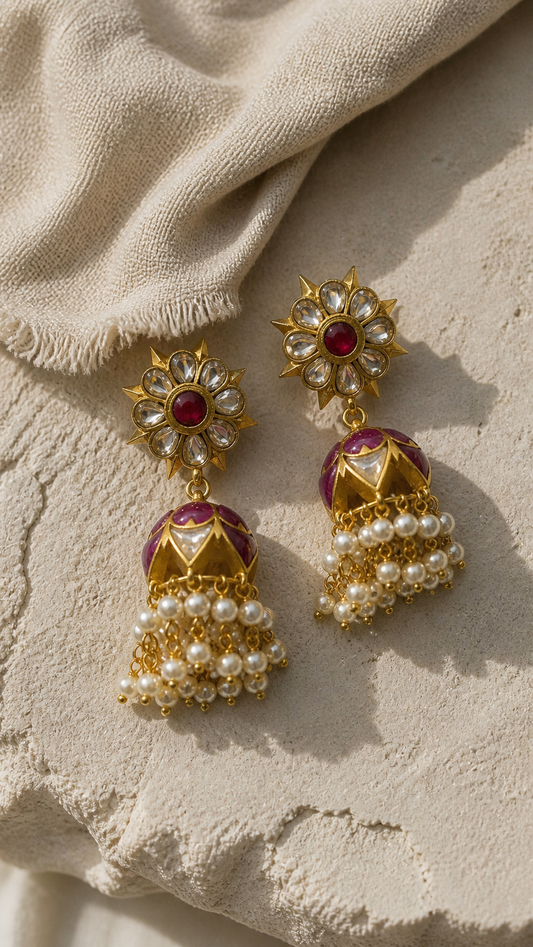SILVER GOLD POLISH KUNDAN EARRINGS