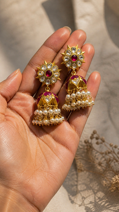 SILVER GOLD POLISH KUNDAN EARRINGS
