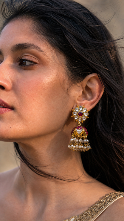 SILVER GOLD POLISH KUNDAN EARRINGS