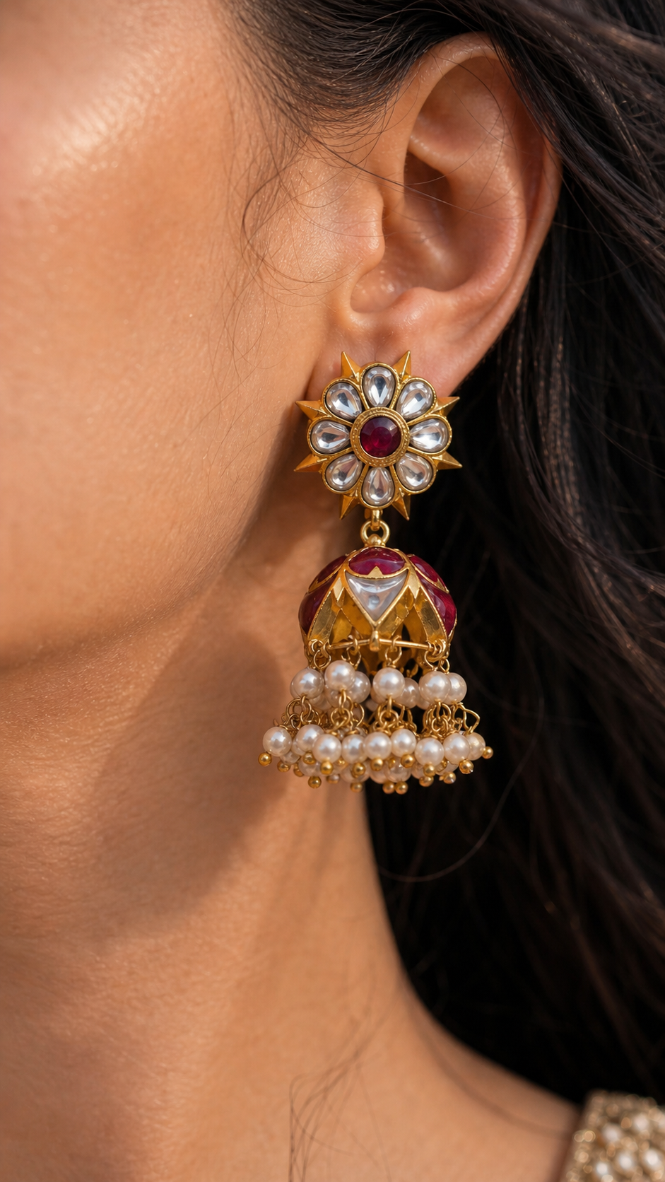 SILVER GOLD POLISH KUNDAN EARRINGS